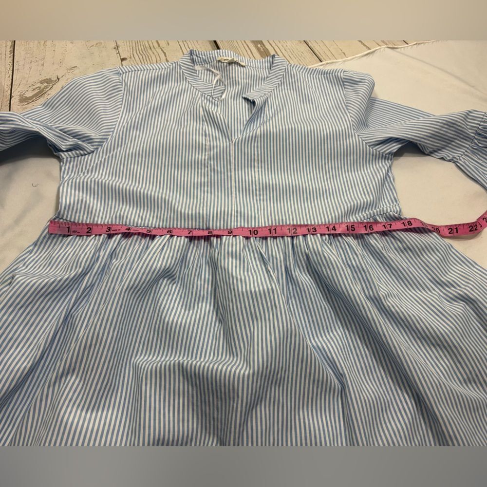 Koton Blouse Shirt Blue White Striped Flounce Sleeve Flared Bottom - Picture 9 of 10